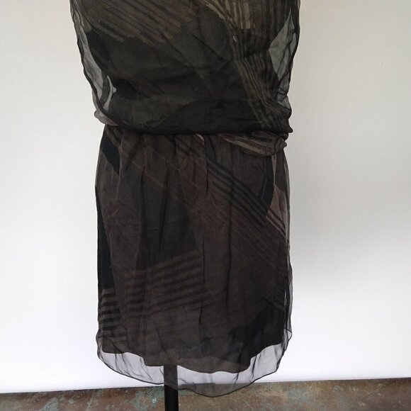 Reed Krakoff Gray Silk Dress Size 8 Blouson Chiffon Overlay Print Asymmetric - Picture 12 of 16